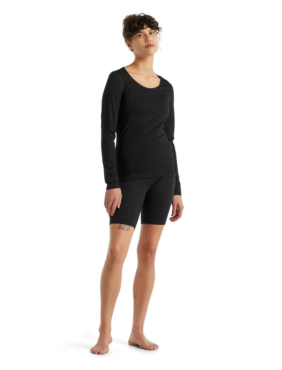 Black Women's Icebreaker Merino 200 Oasis Thermal Shorts Base Layers | USA 1882UZGT